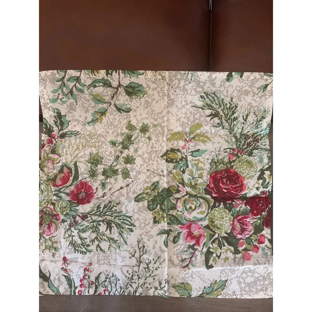 April Cornell Floral Cotton Napkins Set of 4 Red Green Botanical Cream 15.5in